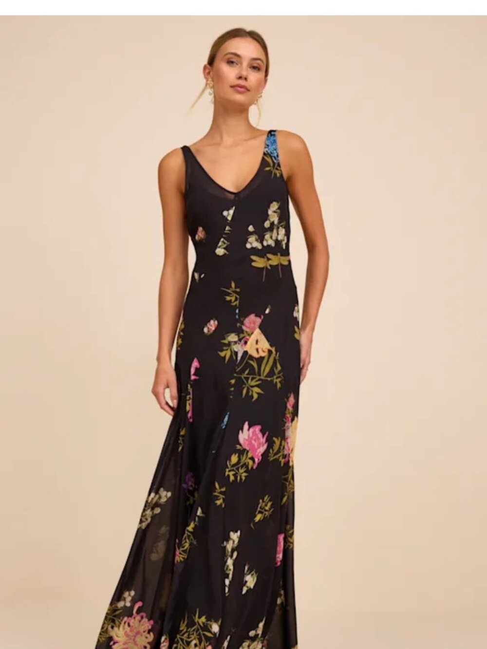 Lulus Ziyana Black Multi Floral Sleeveless Maxi Dress - Size S - Picture 3 of 5